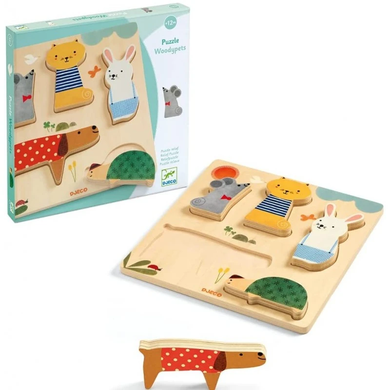 Djeco - DJ01051 - Puzzles Relief - Woodypets 3 Djeco - DJ01051 - Puzzles Relief - Woodypets