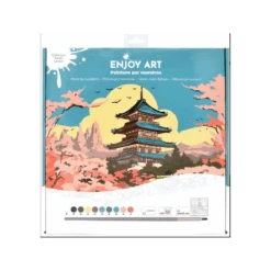 Enjoy Art - Peinture Par Numéro - Soleil Levant Et Pagode - 30x30 Cm