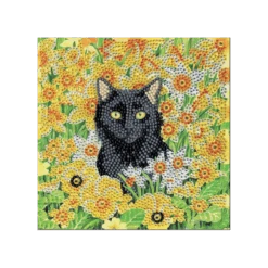 OZ - Loisirs Créatifs - Crystal Art - Kit Carte Broderie Diamant 18x18cm - Chat Dans Le Pré