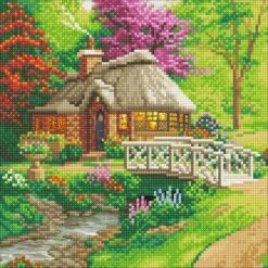 OZ - Loisirs Créatifs - Crystal Art - Kit Tableau Broderie Diamant 30x30cm Cottage