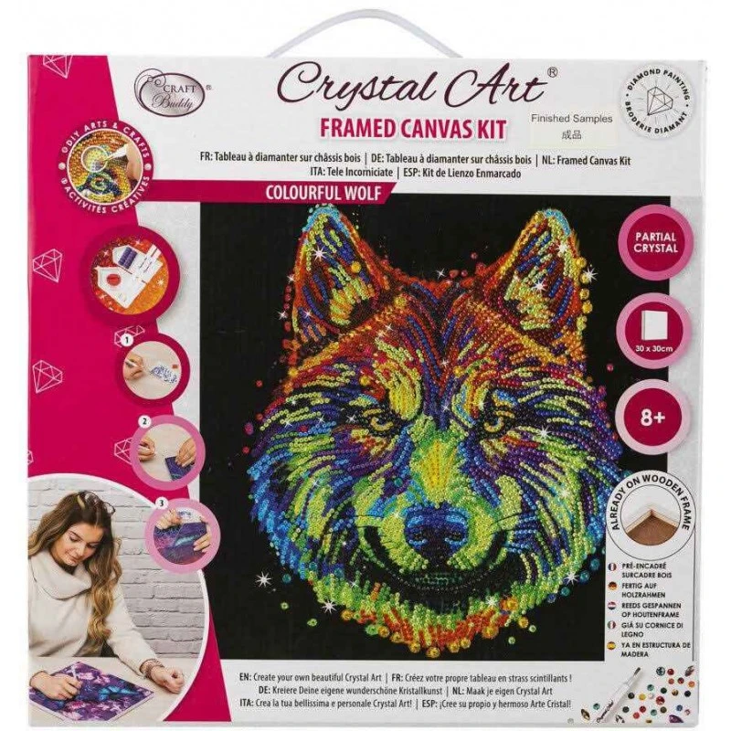 OZ - Loisirs Créatifs - Crystal Art - Kit Tableau Broderie Diamant 30x30cm - Loup Multicolore 3 OZ - Loisirs Créatifs - Crystal Art - Kit Tableau Broderie Diamant 30x30cm - Loup Multicolore