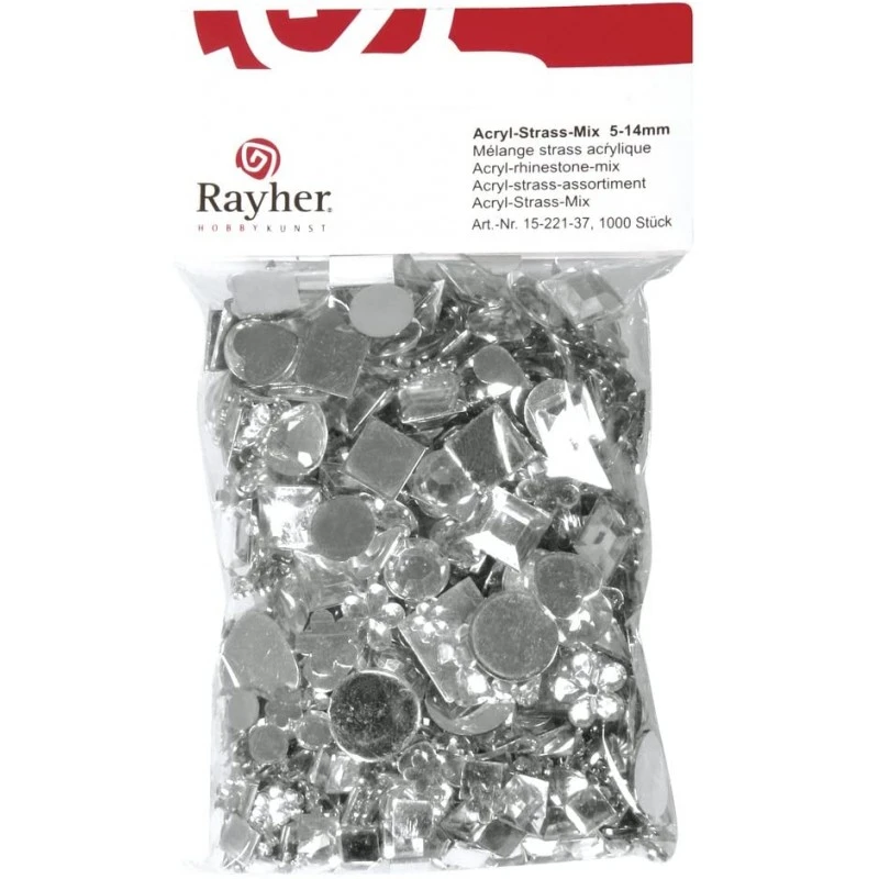 Rayher - Blister De 1000 Pierres Strass Acryliques - Formes Assorties - 4 à 5 Mm - Argent